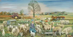 Feeding the Lambs by Alex Williams, oil on canvas, sold Apr 2025