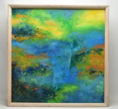 An untitled abstract composition by Graham Benton, oil on board, sold Feb 2023