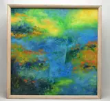 An untitled abstract composition by Graham Benton, oil on board, sold Feb 2023