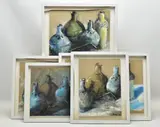 Still life with straw by Graham Benton, mixed media on board, sold Feb 2023