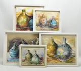 Still life with straw by Graham Benton, mixed media on board, sold Feb 2023