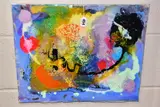 An untitled abstract study by Rose Feller, mixed media on canvas, sold Feb 2023