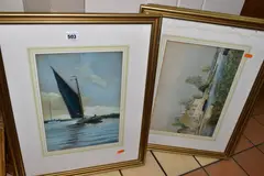 A wherry sailing on the norfolk broads by Charles Mayes Wigg, watercolour, sold Feb 2023
