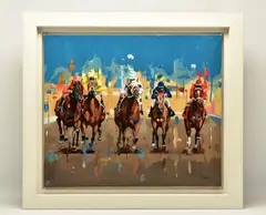 Race time by Pete Hawkins, 2020, oil on canvas, sold Jan 2023