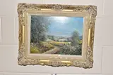 A modern english school landscape by Peter Bradshaw, oil on board, sold Jan 2023