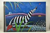 'Zebra At Midnight III' stylised animals in an African setting, by David Kuijers, oil, sold Dec 2022