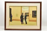 Figures in an a museum of art by Roy Tidmarsh, 1988, oil on canvas, sold Nov 2022
