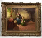 A mother and children in an interior setting by J.H. de Jonge, oil on canvas, sold Nov 2022