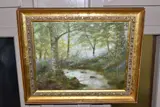 An impressionist style woodland river landscape by Sheila Tiffin, 1984, oil on canvas, offered Nov 2022