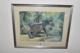 An untitled malaysian village scene by Abu Bakar Ibrahim, watercolour on paper, sold Nov 2022