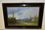 An impressionist style landscape by E. Swinburn, 1918, oil on canvas, sold Oct 2022