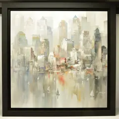 Grey harbour by Wilfred Lang, oil on canvas, sold Oct 2022