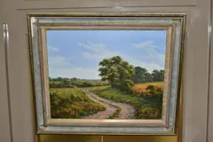 A picturesque modern english landscape by Lesley Hammett, oil on canvas, sold Oct 2022