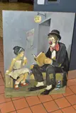 A clown reads a book to a young girl by Cavan Corrigan, oil on board, sold Aug 2022