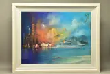 'ARCADIA SHIP TOUR', the P&O liner against a backdrop of places visited, by Philip Gray, pastel on paper, sold Aug 2022