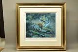 Leopard reclining at dusk by Rolf Harris, print, sold Aug 2022