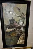'barges on the seine by Marius Girard, oil on canvas, sold Aug 2022