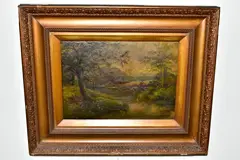 Backwater near windsor by E. Lancaster Hooper, oil on canvas, sold Jul 2022