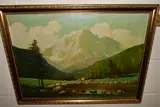 An alpine landscape with cattle grazing by Giuseppe Bonacina, oil on board, sold Jul 2022
