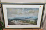 AN EXTENSIVE LANDSCAPE, a farm track leads to open fields, by Robert Turnbull, pastel on paper, sold Jul 2022