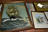 comprising Garman Morris watercolour 'Off Yarmouth' fishing boats on the by Th Century Paintings Etc, 1906, Print 'Le Bar Aux Folies Bergere', sold Jul 2022