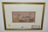 Figures by a windmill' by Carleton Grant, watercolour on paper, offered Jun 2022