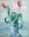 Tulips by George Montague Ellwood, oil on canvas board, offered Jun 2022