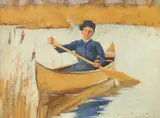 Paddling amongst the bulrushes Signed H by Henry Herbert La Thangue, Oil on canvas, sold May 2022