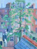 View of the backs of houses by Stanisława de Karłowska, Oil on canvas, sold May 2022
