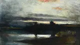 Scottish castle by the lake in the Gloaming Signed by David Young Cameron, Oil on canvas, sold May 2022