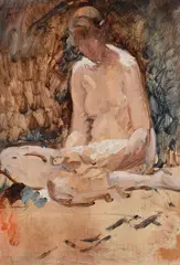 Kneeling female nude Signed André Cluysenaar by André Cluysenaar, Oil on board, offered May 2022