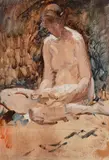 Kneeling female nude Signed André Cluysenaar by André Cluysenaar, Oil on board, offered May 2022