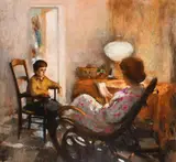La Récitation Signed Pierre Roussel by Pierre Roussel, Oil on panel, offered May 2022