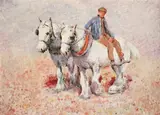 A farmer and his two draught horses Oil on canvasboard 35 by Harry Fidler, Oil on canvasboard, sold May 2022