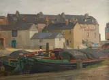 A barge on a London canal Signed REX VICAT COLE by Rex Vicat Cole, Oil on board, offered May 2022