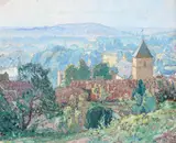 Misty morning in Queaux by Pierre Gaston Rigaud, Oil on canvas, sold May 2022