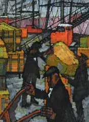 Dockworkers Signed JEAN YOUNG by Jean Young, Oil on canvas, sold May 2022