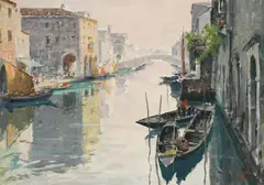 View of Canal Vena by Luigi Pagan, Oil on canvas, sold May 2022