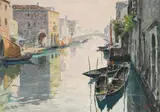 View of Canal Vena by Luigi Pagan, Oil on canvas, sold May 2022