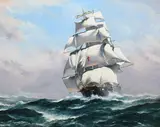 A dreadnought in choppy waters Signed John Bentham-Dinsdale by John Bentham-Dinsdale, Oil on canvas, offered May 2022