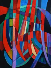 Cubist composition Signed E by Oswald Perrelle, Oil on canvas, sold May 2022