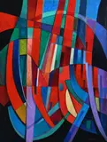 Cubist composition Signed E by Oswald Perrelle, Oil on canvas, sold May 2022