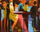 Figures in a New York bar Signed C by C. Penn, Oil on canvas, sold May 2022