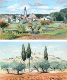 View of Sonchamp by Charles Brooke Farrar, oil on board, sold May 2022