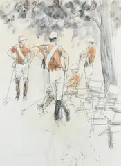 Polo players Signed Henry Koehler by Henry Koehler, Mixed media on paper, offered May 2022