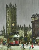 Manchester Cathdral Signed Arthur/Delaney by Arthur Delaney, Oil on board, sold May 2022