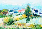 Brittany cottages by a village pond Signed Ardissone by Yolande Ardissone, Oil on canvas, sold May 2022