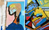 Femme de profil sur fond bleu by Pierre Courtens, oil on board, sold May 2022