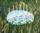 Flamingos wading in a pond Signed and dated Bob Marchant 1980 by Bob Marchant, Oil on canvas, offered May 2022