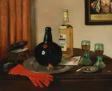 Still life with bottles by Marta Stubbs, Oil on canvas, offered May 2022
